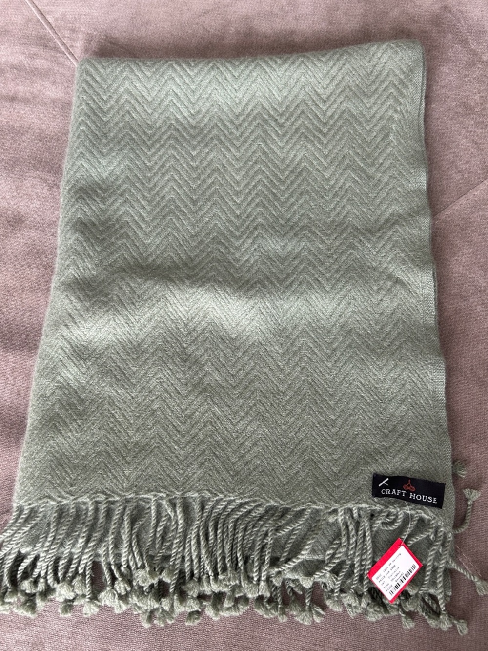 Crafthouse Women's Light Sage Green Fringed Scarf